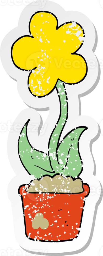 distressed sticker of a cute cartoon flower png