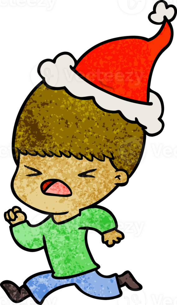 hand drawn textured cartoon of a stressed man wearing santa hat png