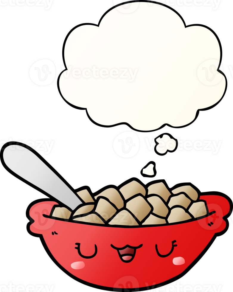 cute cartoon bowl of cereal with thought bubble in smooth gradient style png
