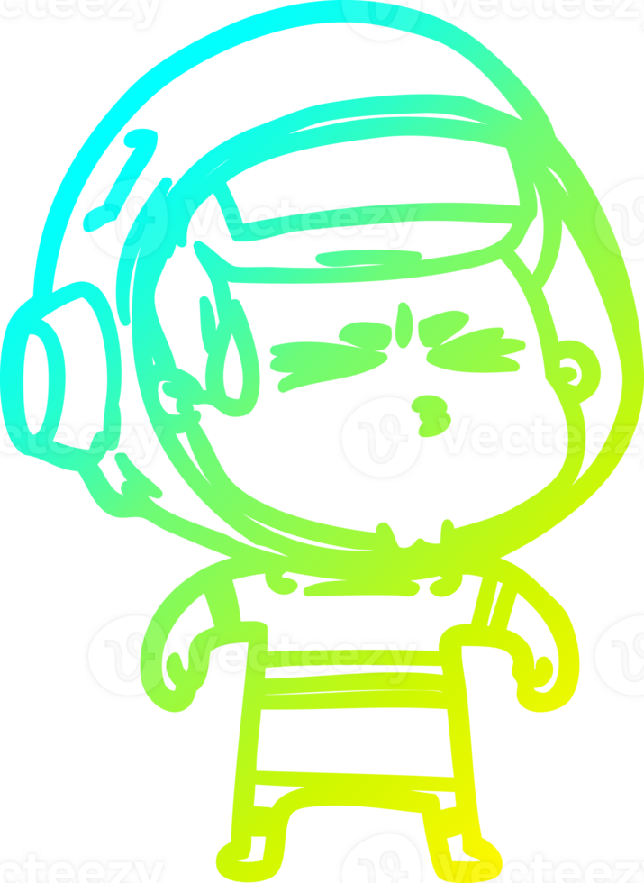 cold gradient line drawing of a cartoon stressed astronaut png
