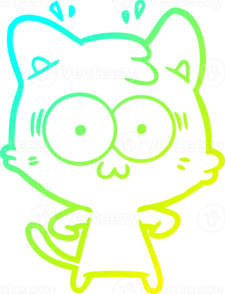 cold gradient line drawing of a cartoon surprised cat png