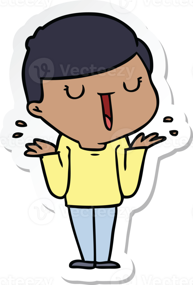 sticker of a cartoon happy boy with no worries png