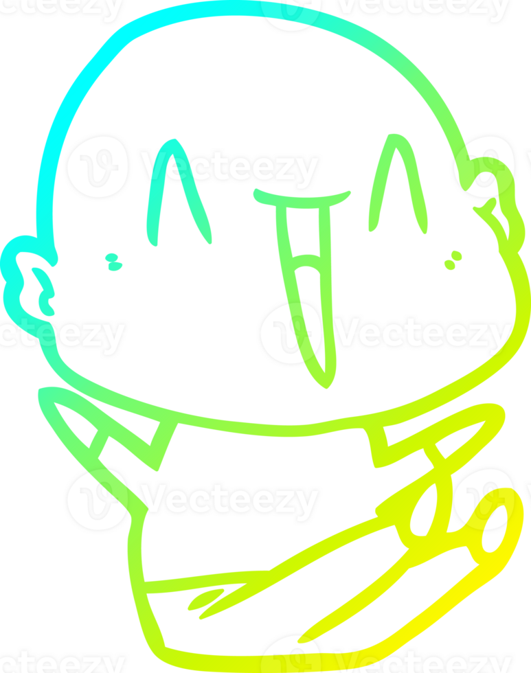 cold gradient line drawing of a happy cartoon bald man png