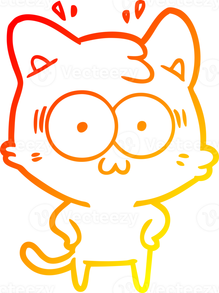 warm gradient line drawing of a cartoon surprised cat png