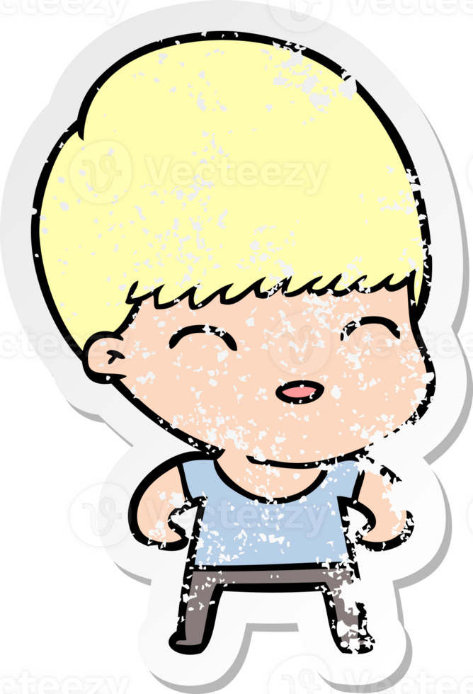 distressed sticker of a happy cartoon boy png