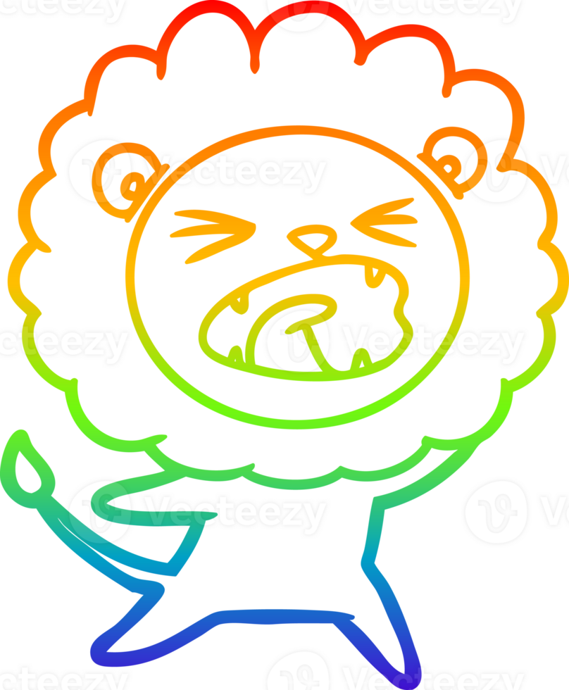 rainbow gradient line drawing of a cartoon lion png