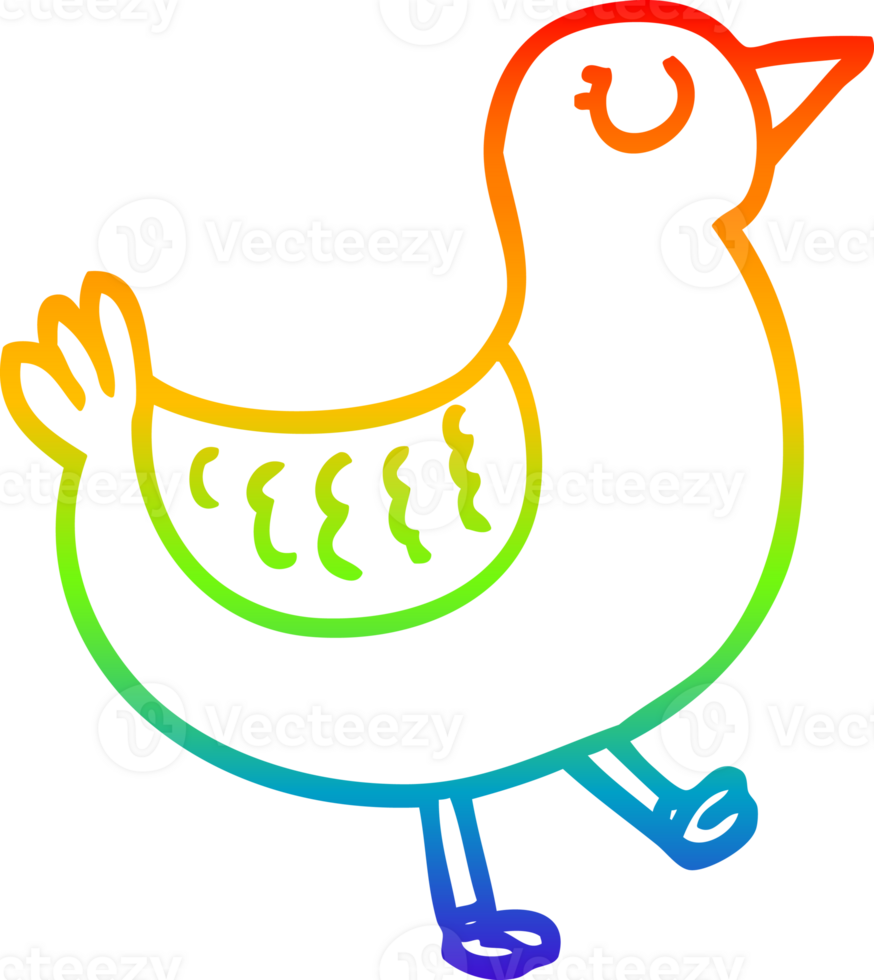 rainbow gradient line drawing of a cartoon bird png