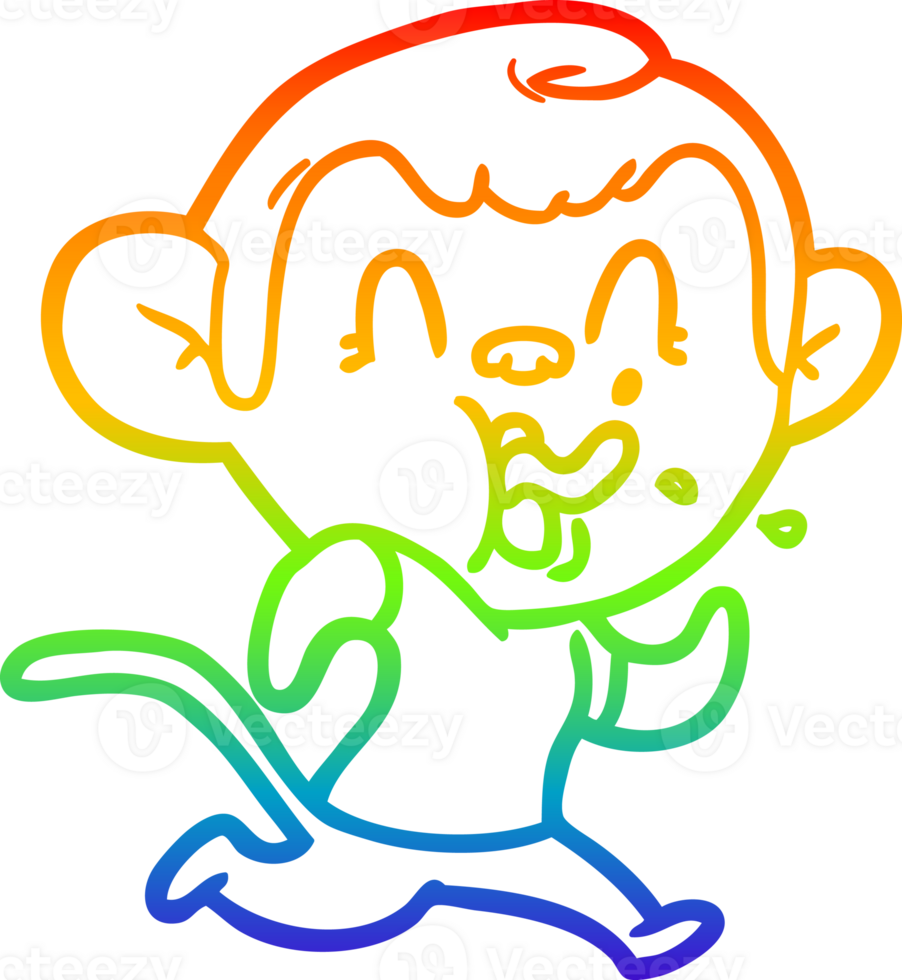 rainbow gradient line drawing of a crazy cartoon monkey running png