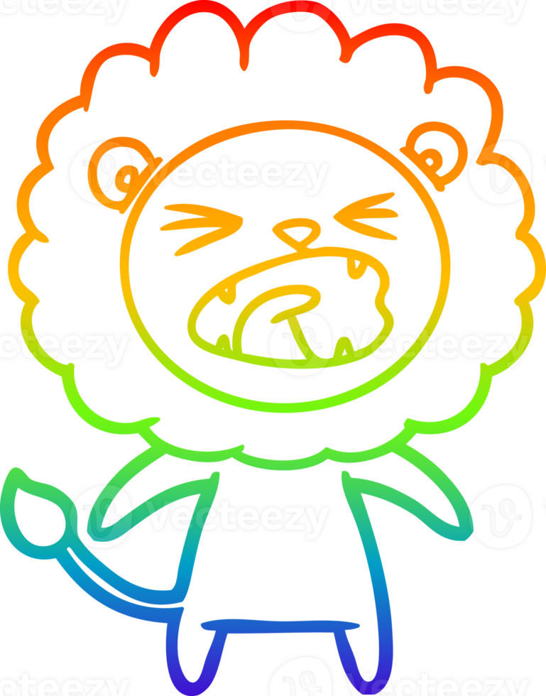 rainbow gradient line drawing of a cartoon angry lion png