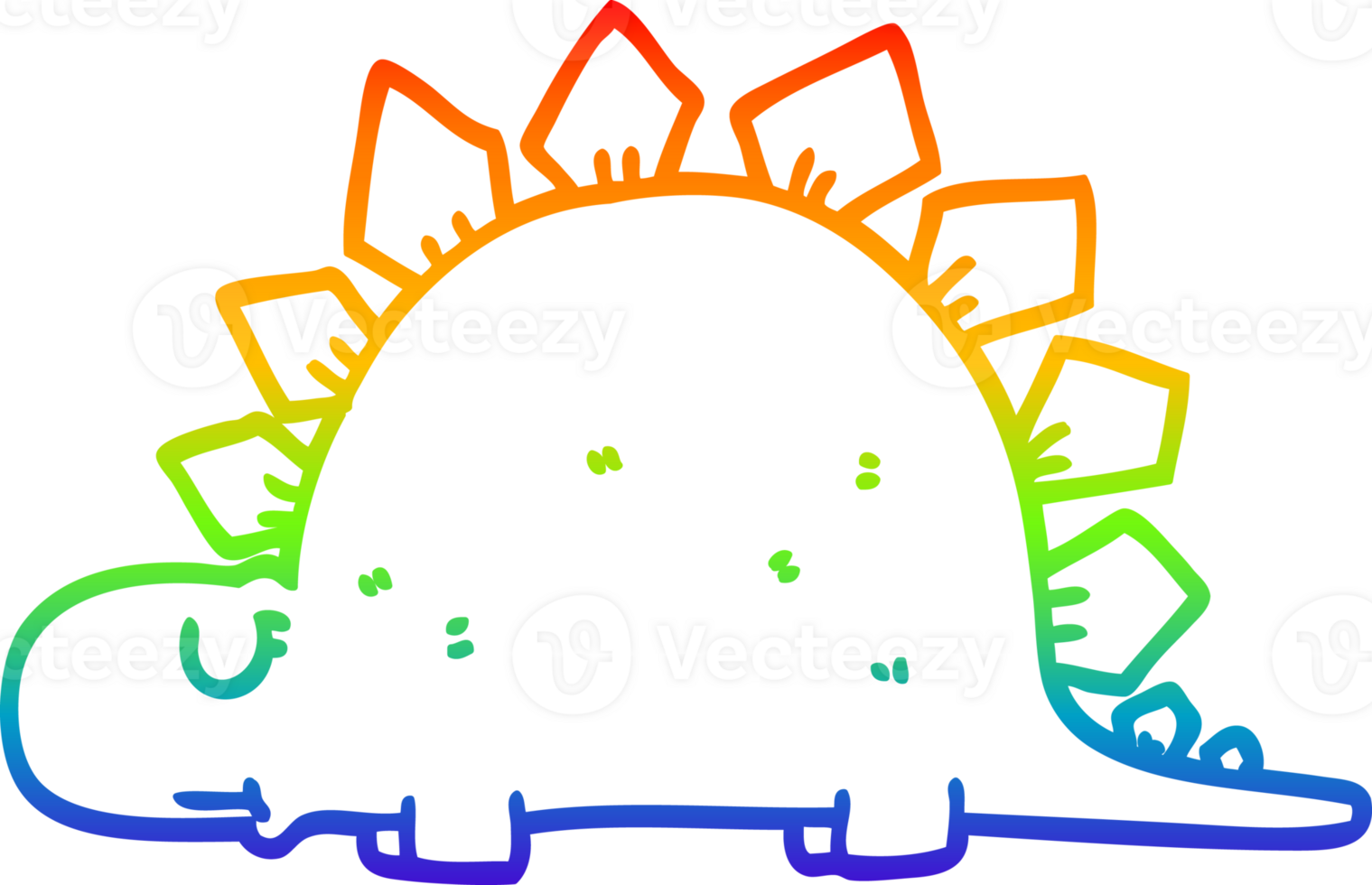 rainbow gradient line drawing of a cartoon prehistoric dinosaur png