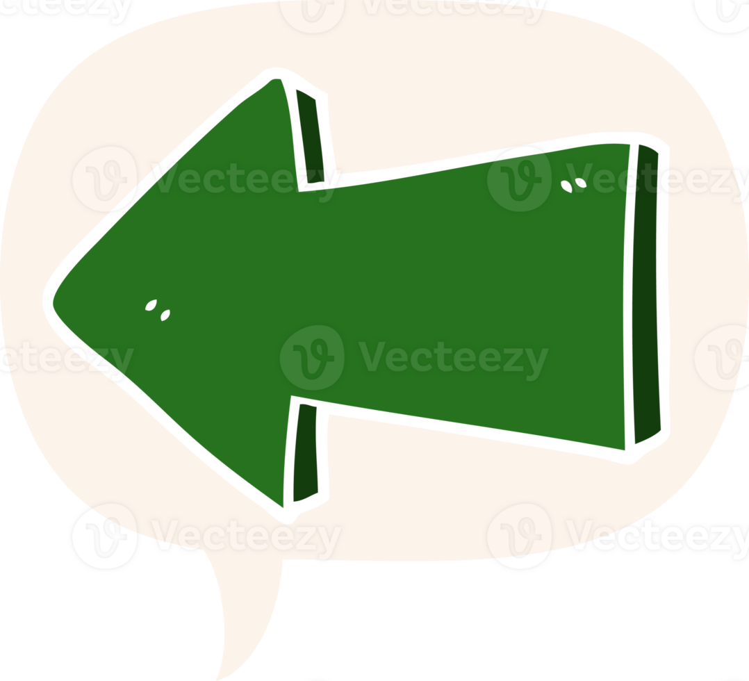 cartoon pointing arrow with speech bubble in retro style png