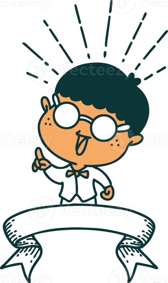 scroll banner with tattoo style man with genius idea png