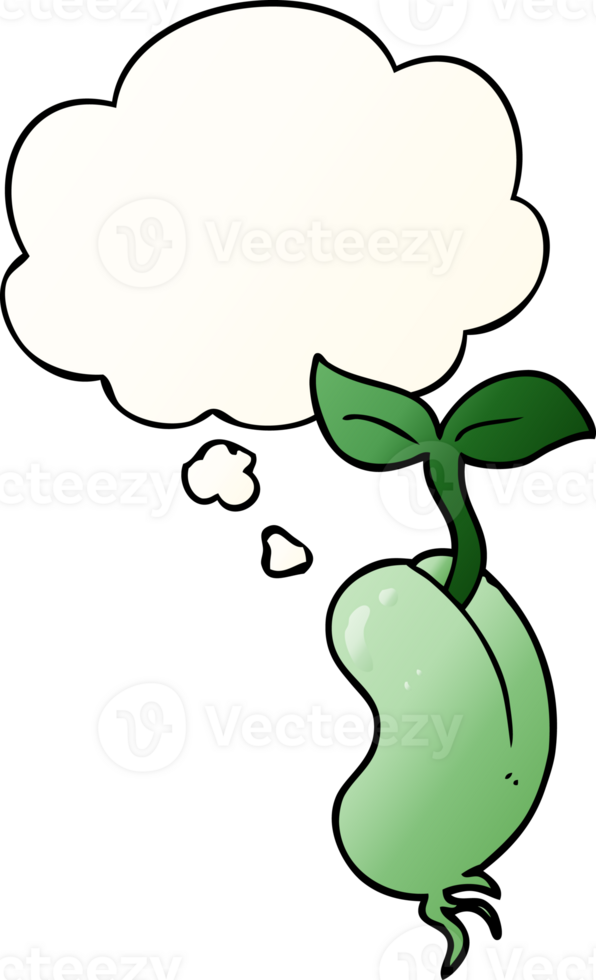 cartoon sprouting seed with thought bubble in smooth gradient style png