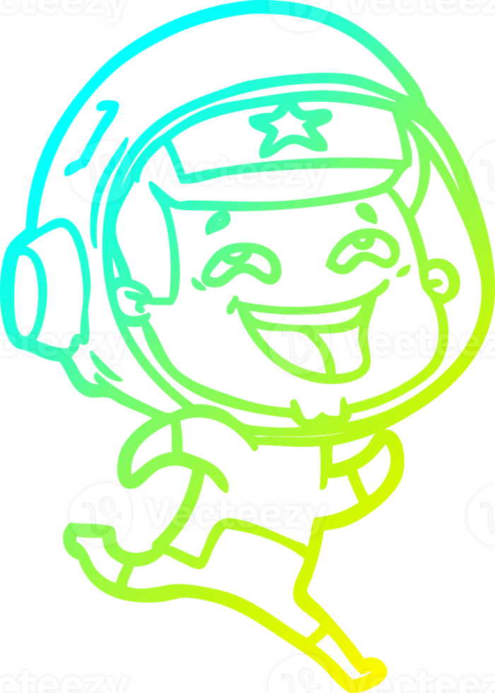 cold gradient line drawing of a cartoon laughing astronaut png