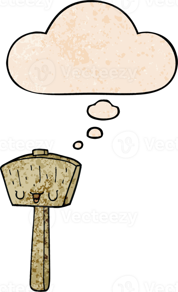 cartoon mallet with thought bubble in grunge texture style png