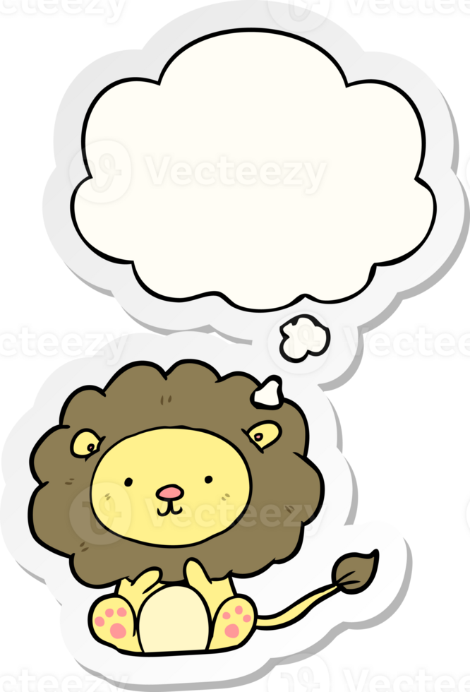 cartoon lion with thought bubble as a printed sticker png