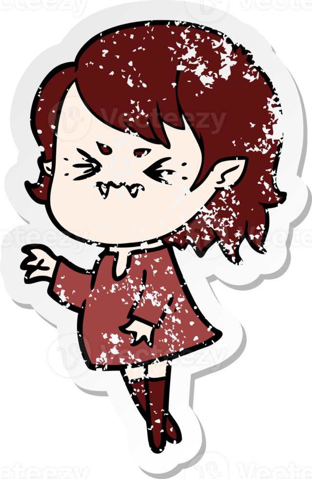 distressed sticker of a annoyed cartoon vampire girl png