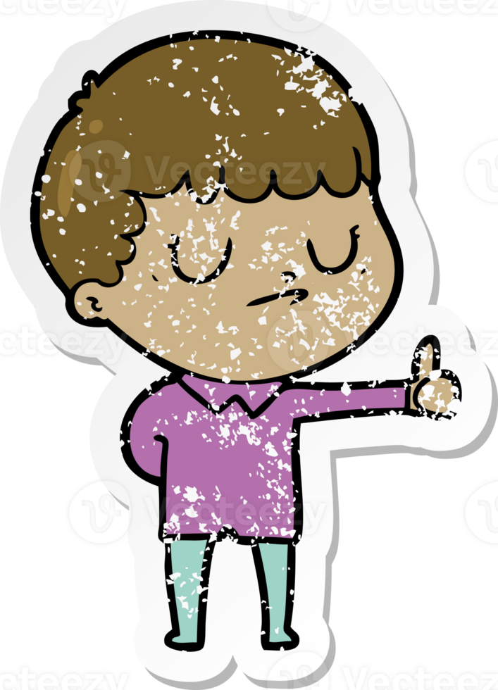 distressed sticker of a cartoon grumpy boy png