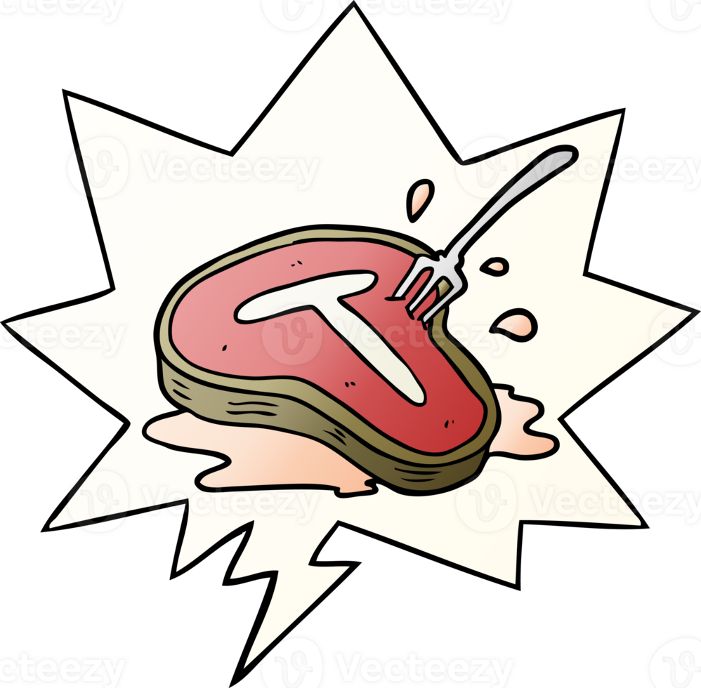 cartoon cooked steak and fork with speech bubble in smooth gradient style png