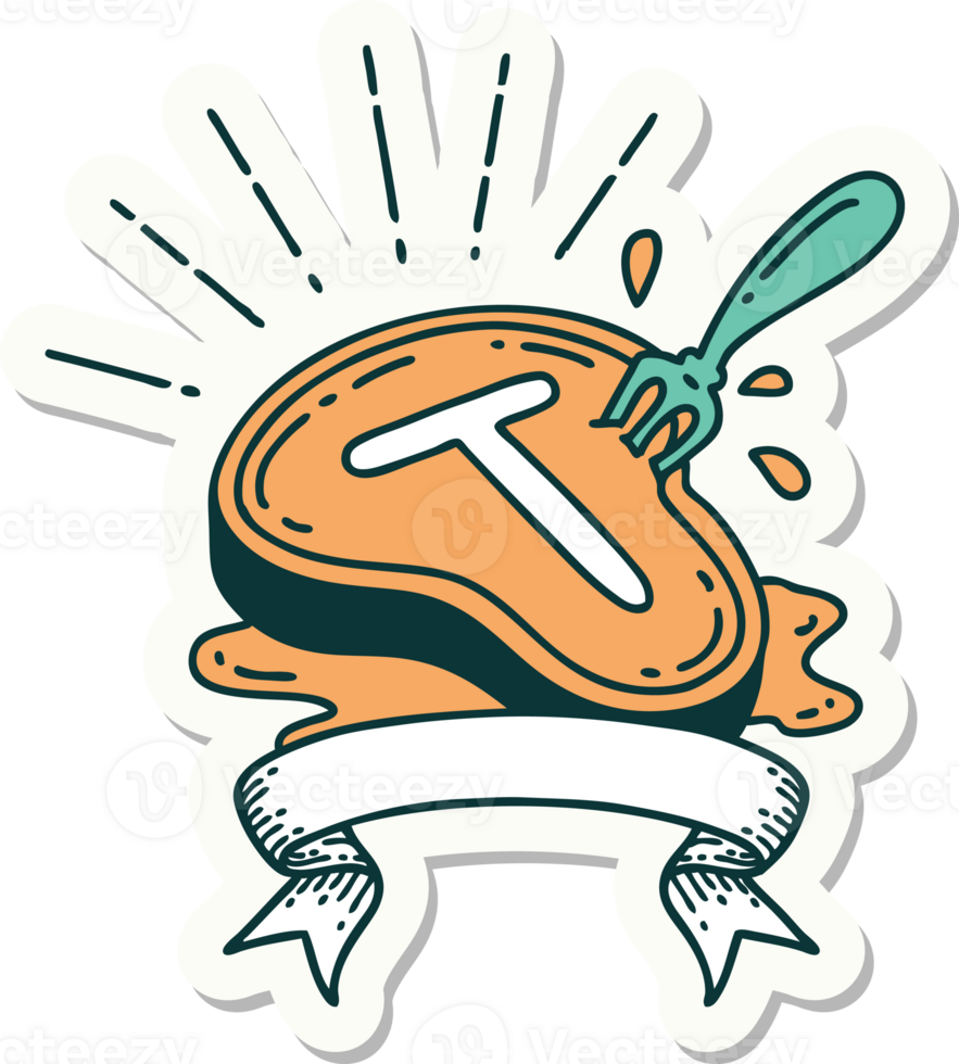 sticker of a tattoo style steak and fork png