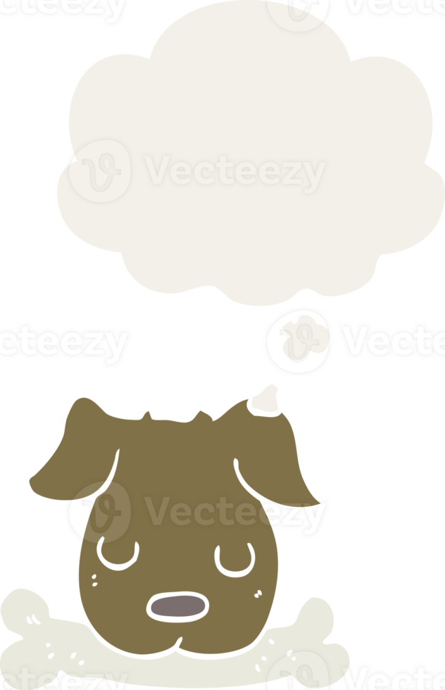 cartoon dog with bone with thought bubble in retro style png