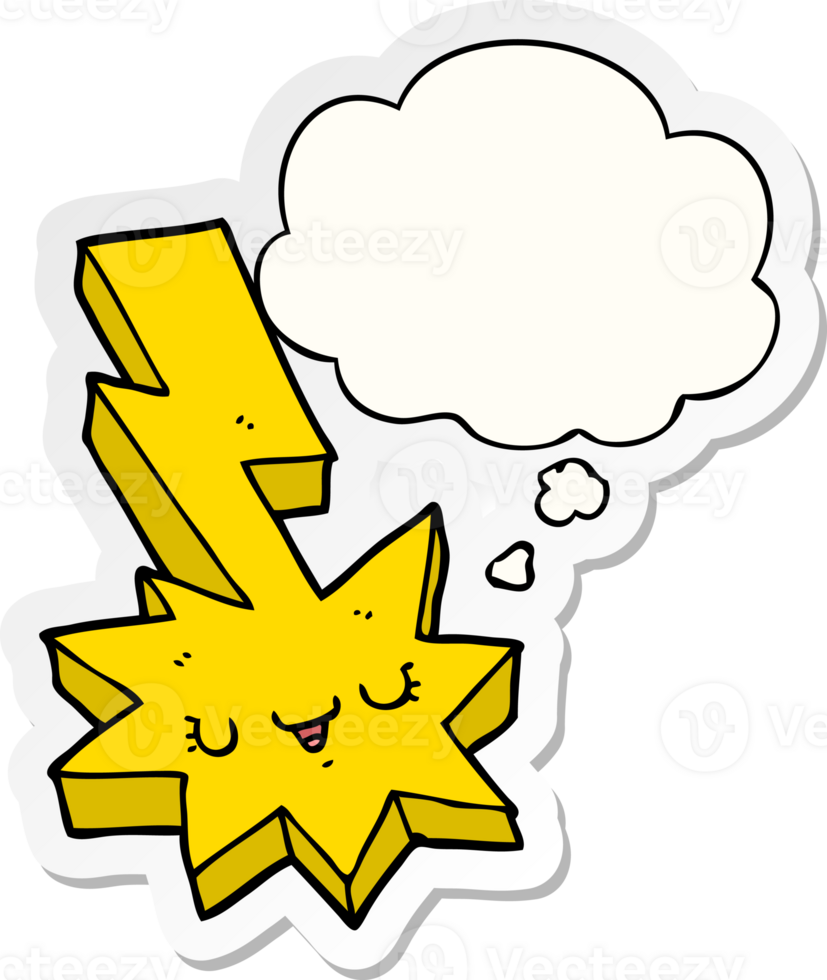 cartoon lightning strike with thought bubble as a printed sticker png