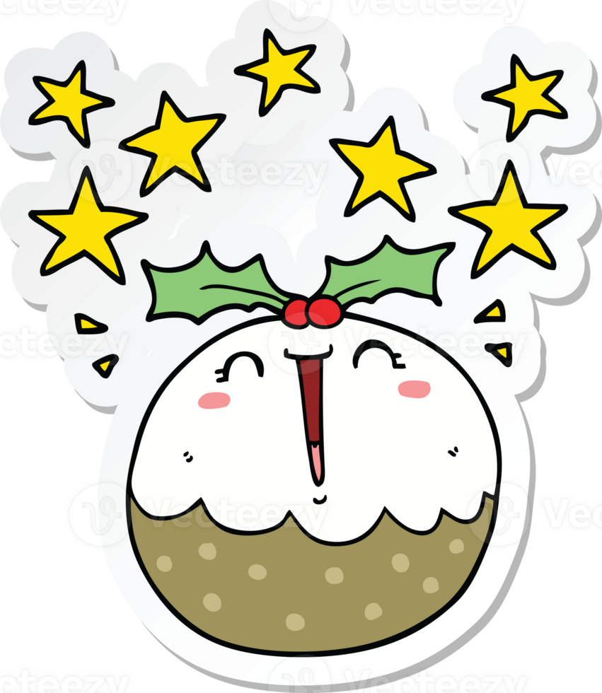 sticker of a cute cartoon happy christmas pudding png