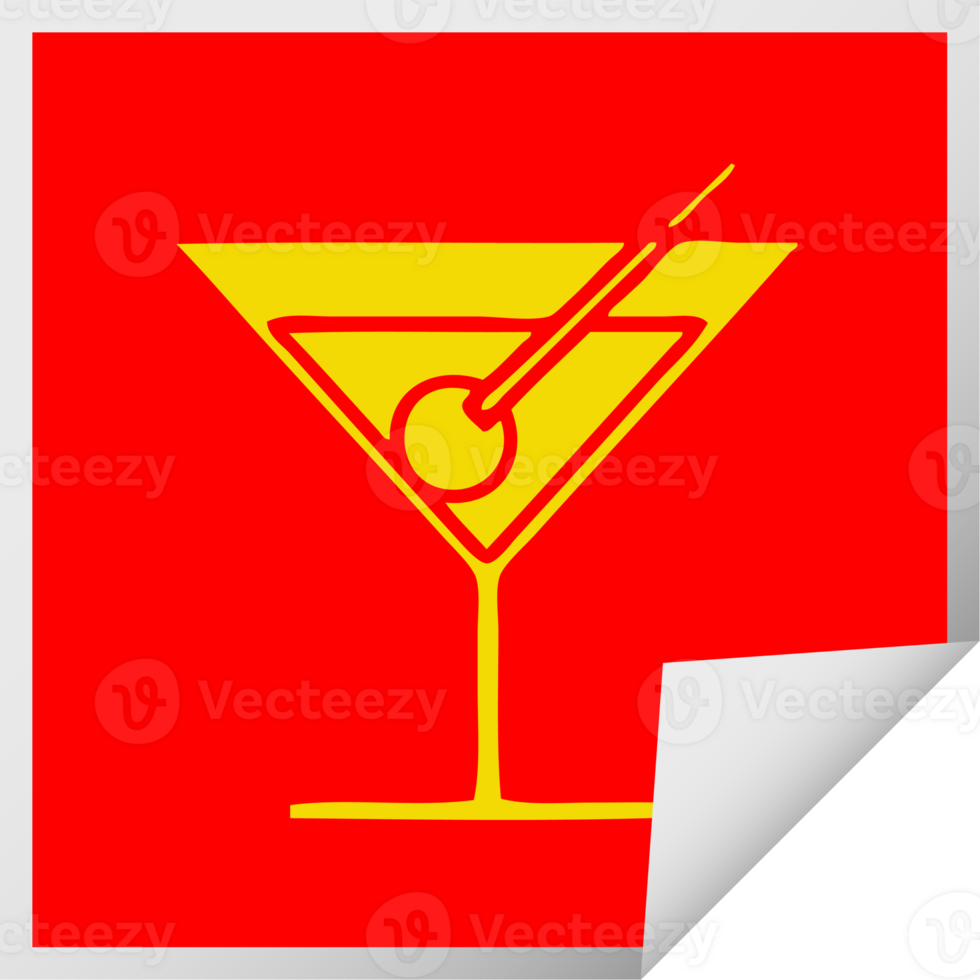 square peeling sticker cartoon of a fancy cocktail png
