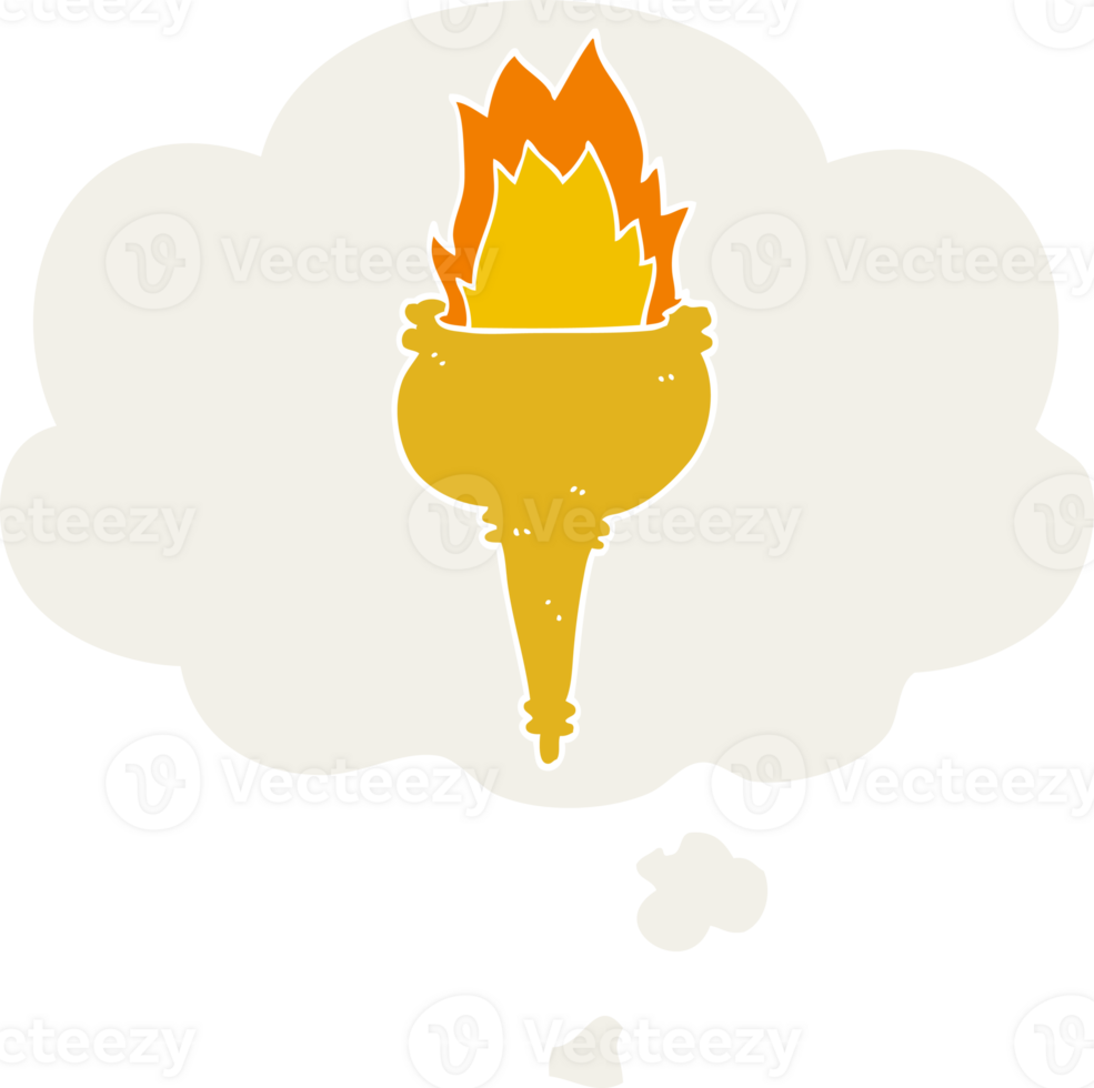 cartoon flaming torch with thought bubble in retro style png