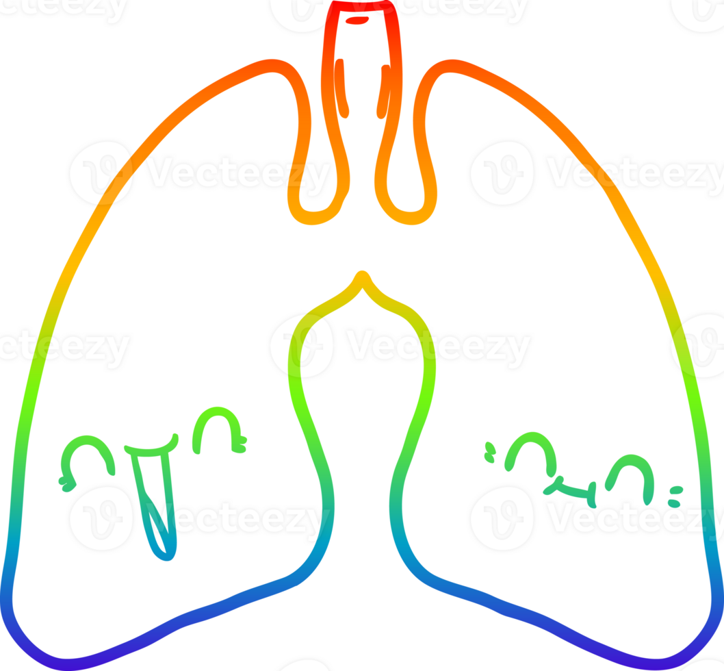 rainbow gradient line drawing of a cartoon lungs png