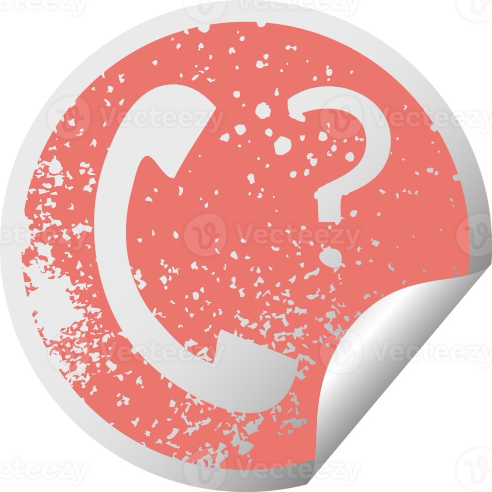 distressed circular peeling sticker symbol of a telephone receiver with question mark png