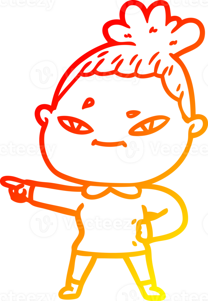 warm gradient line drawing of a cartoon woman png