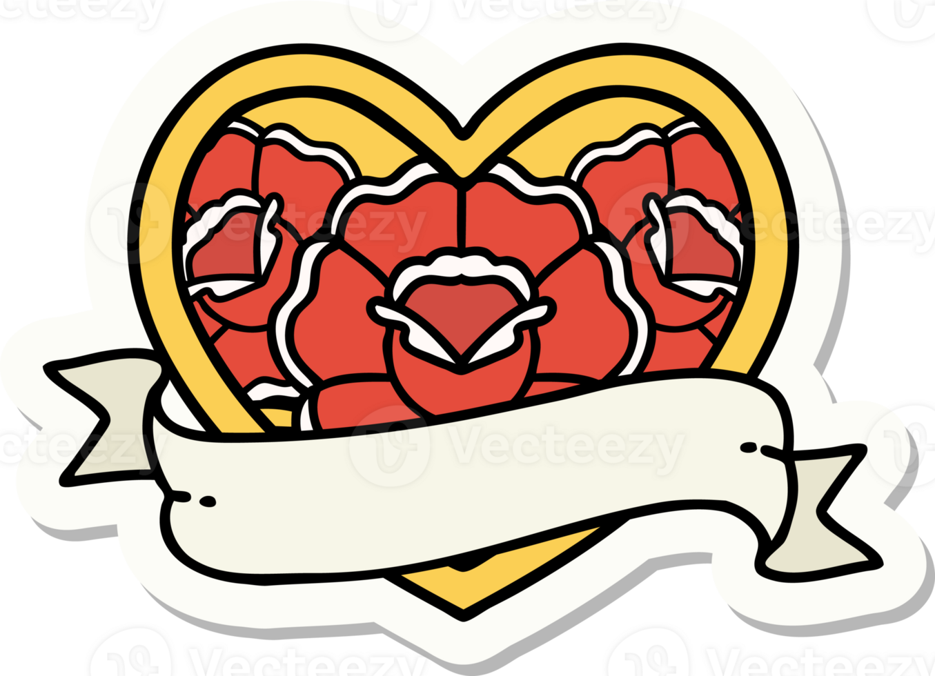 sticker of tattoo in traditional style of a heart and banner with flowers png