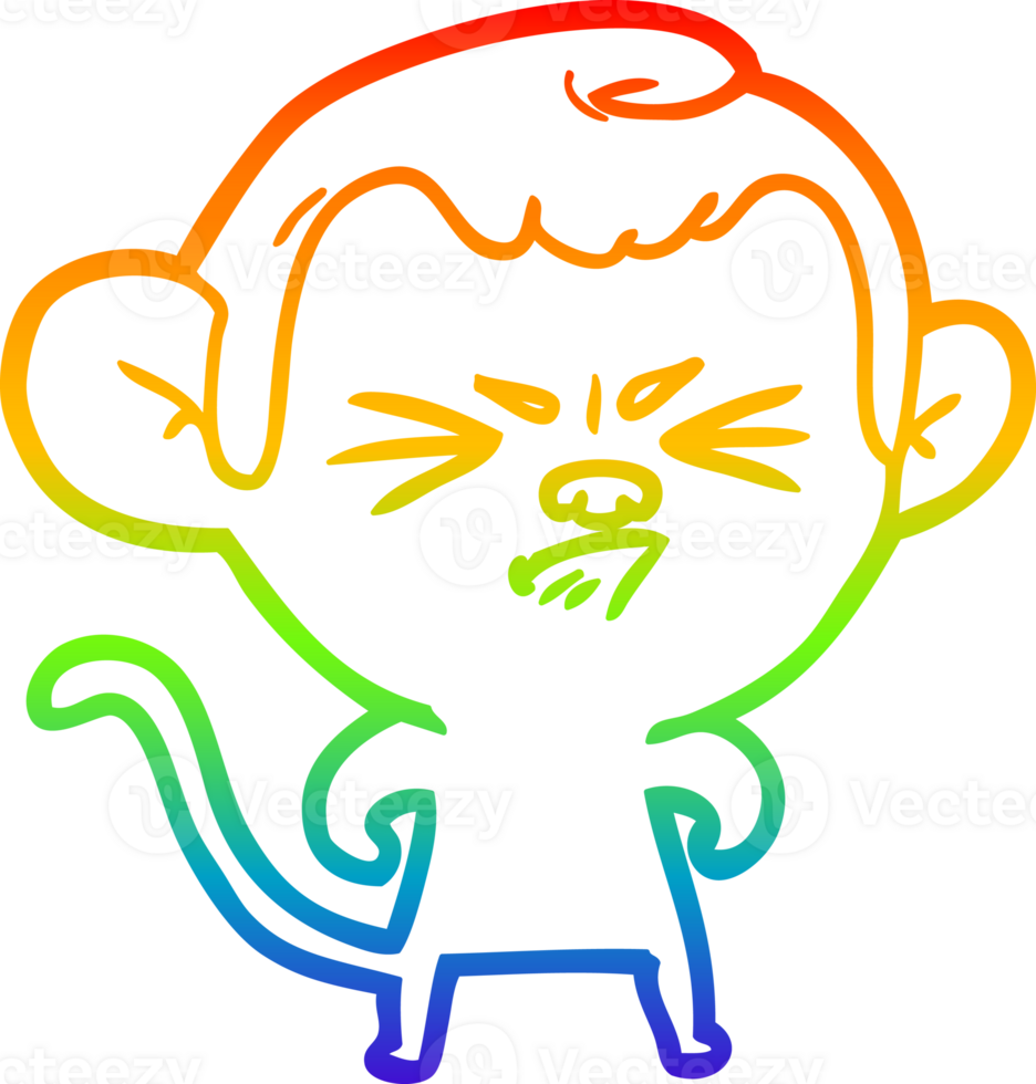 rainbow gradient line drawing of a cartoon annoyed monkey png