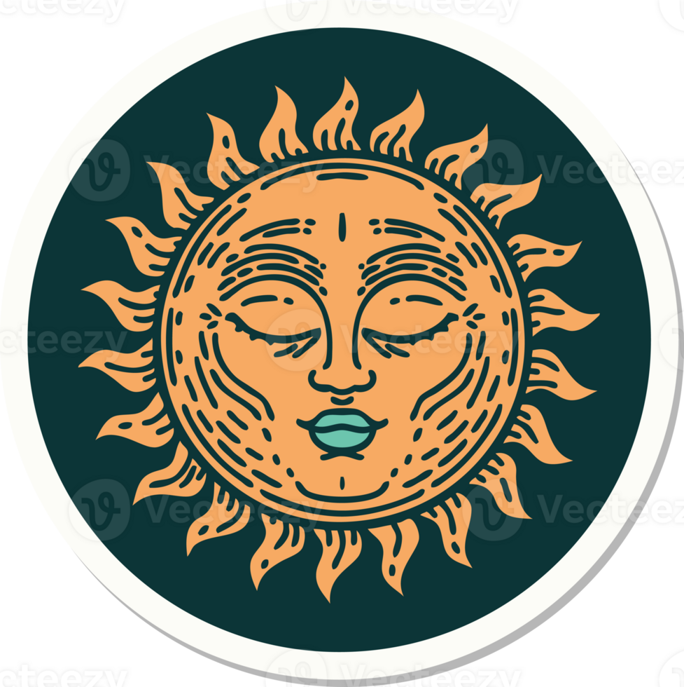 sticker of tattoo in traditional style of a sun png