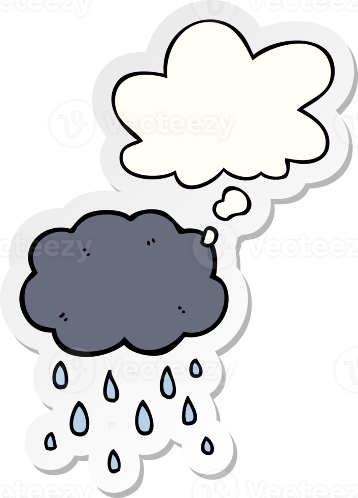 cartoon cloud raining with thought bubble as a printed sticker png