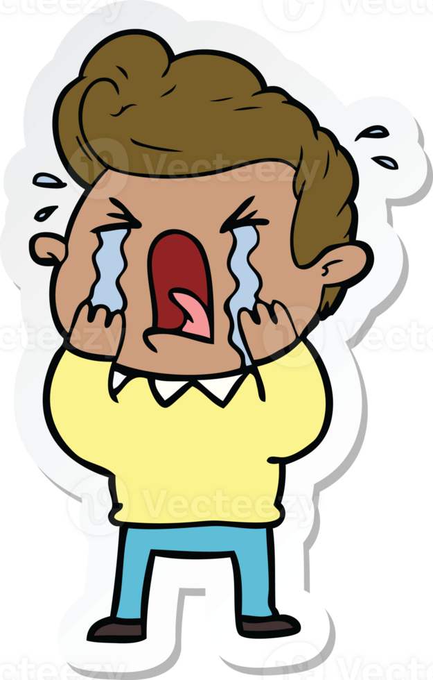 sticker of a cartoon crying man png
