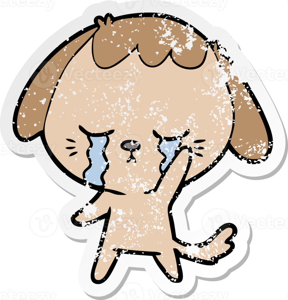 distressed sticker of a cartoon dog crying png