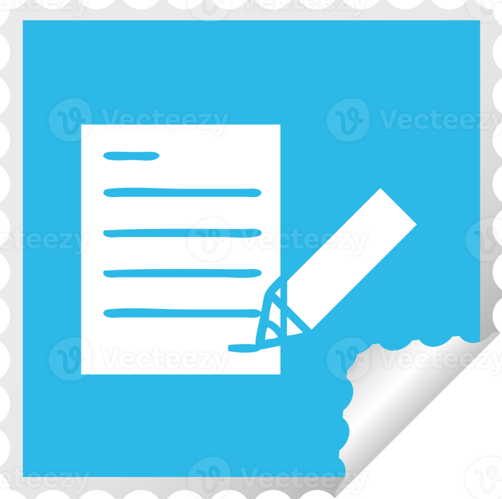square peeling sticker cartoon of a of writing a document png