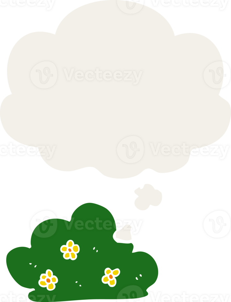 cartoon hedge with thought bubble in retro style png