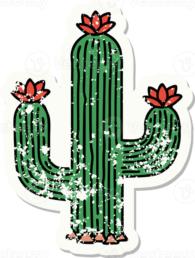 distressed sticker tattoo in traditional style of a cactus png