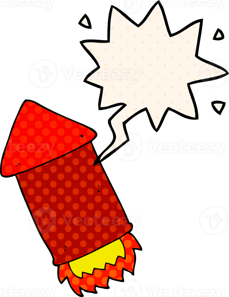 cartoon rocket with speech bubble in comic book style png