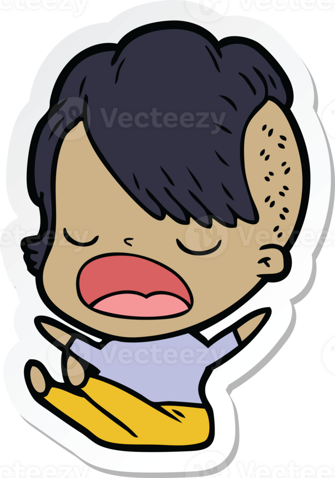 sticker of a cartoon cool hipster girl talking png