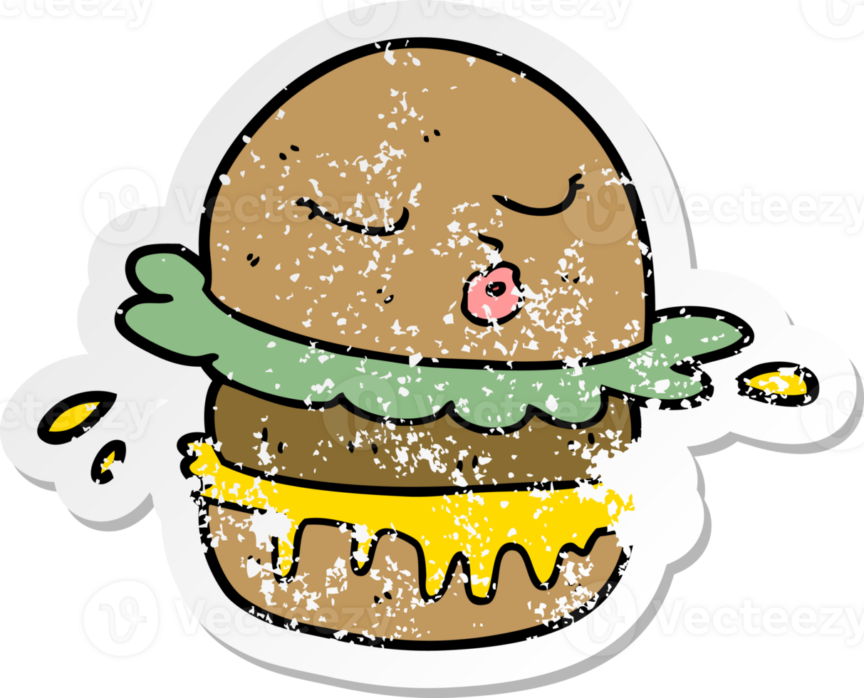 distressed sticker of a cartoon fast food burger png