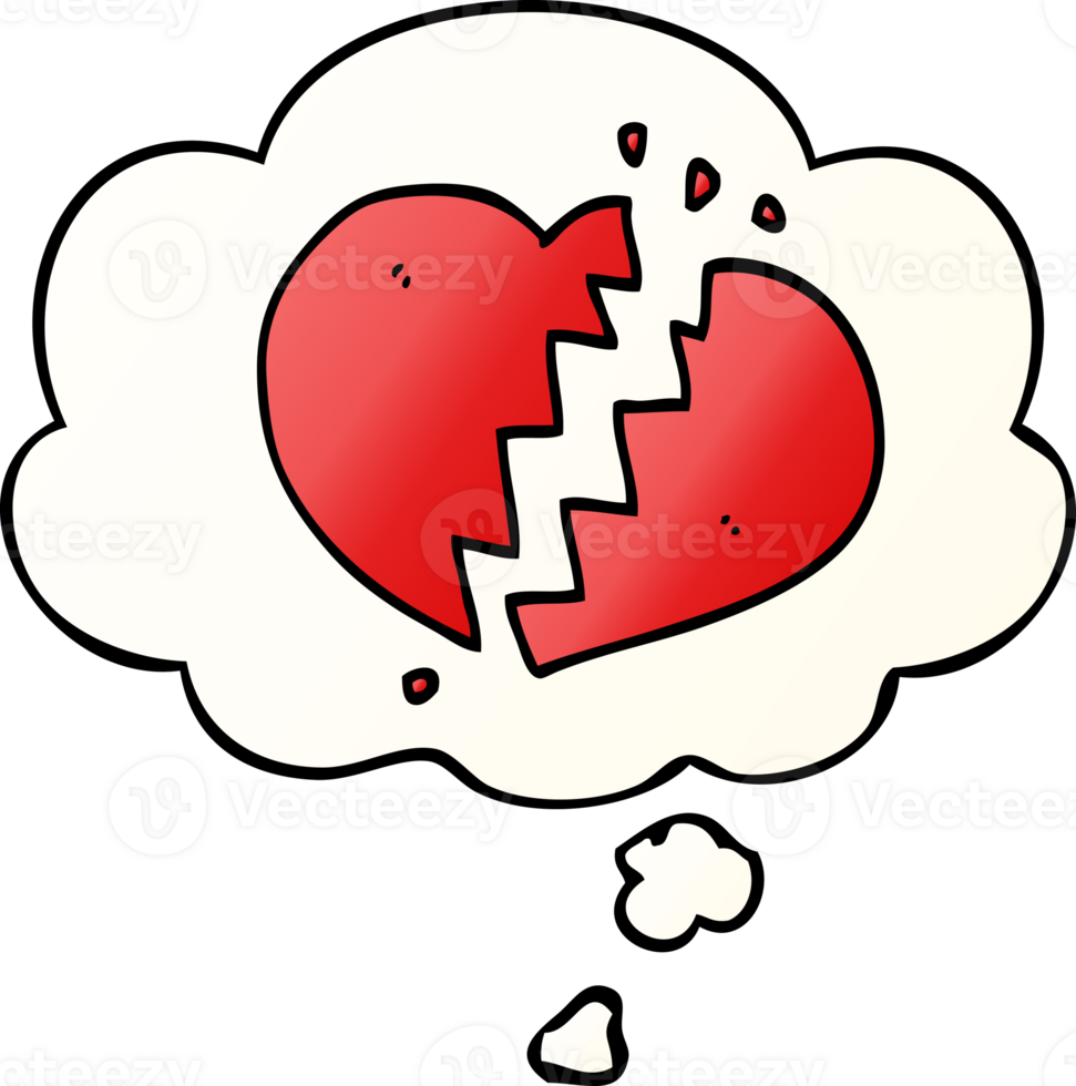 cartoon broken heart with thought bubble in smooth gradient style png
