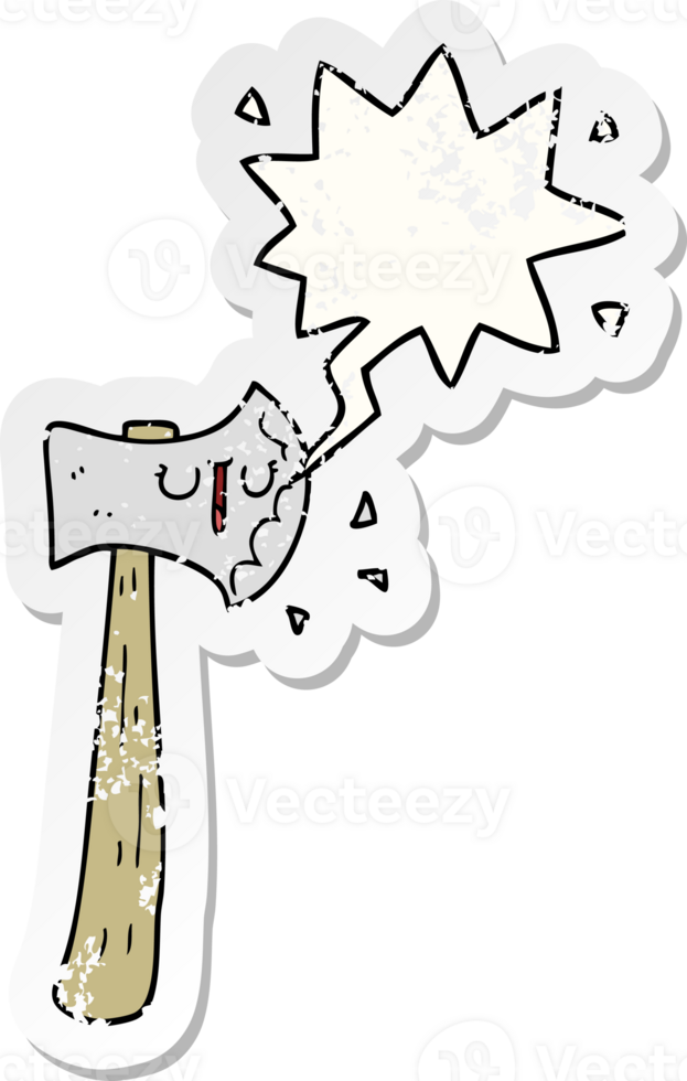 cartoon axe with speech bubble distressed distressed old sticker png