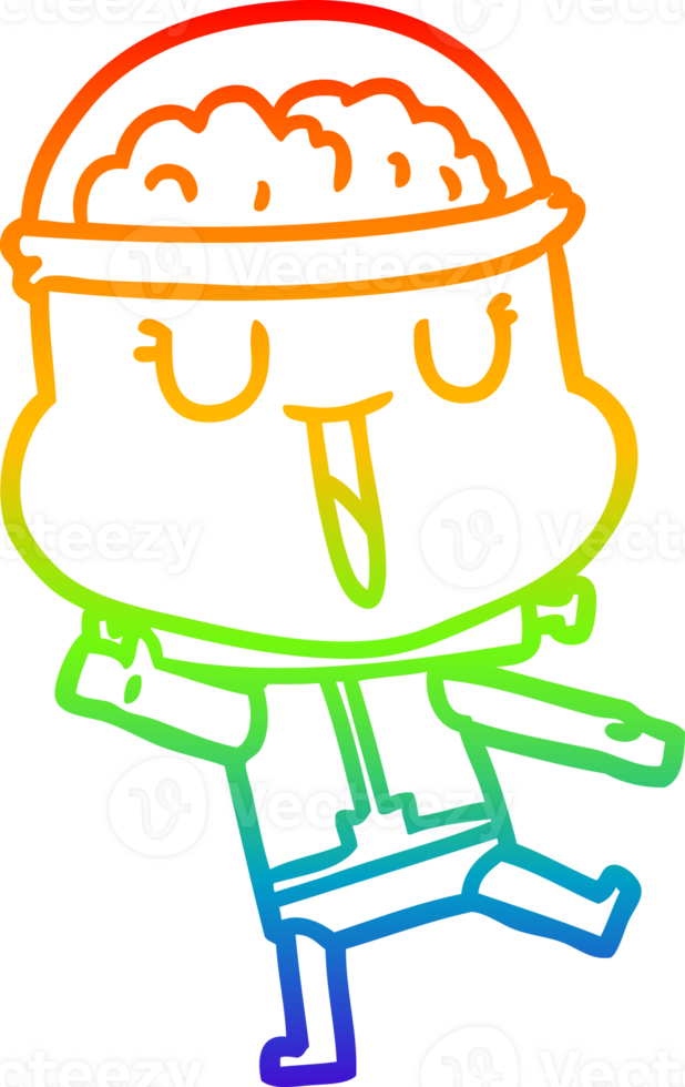 rainbow gradient line drawing of a happy cartoon robot png