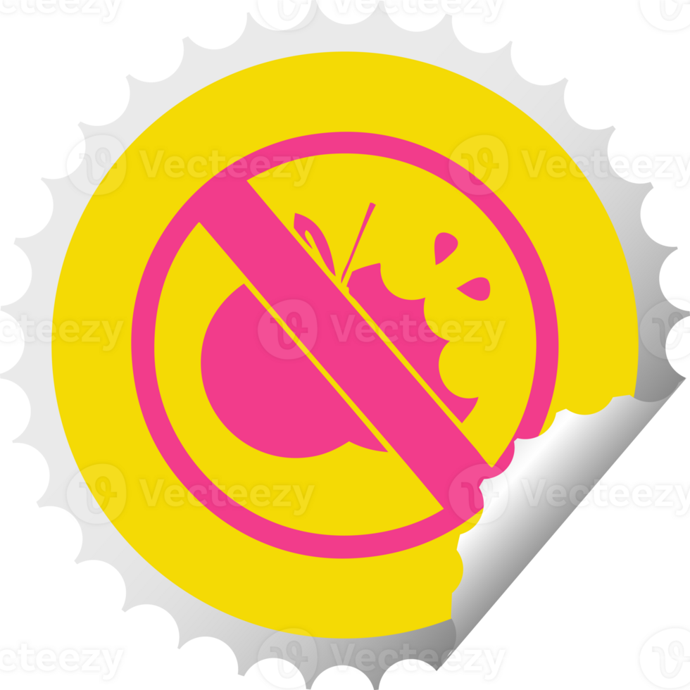 circular peeling sticker cartoon of a no healthy food allowed sign png