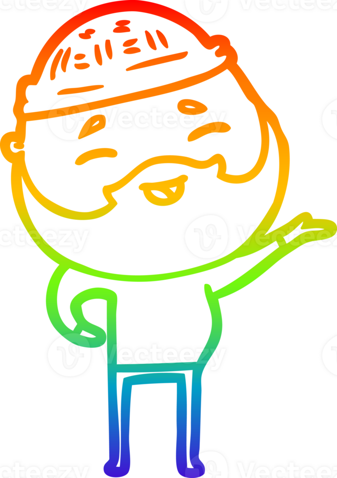 rainbow gradient line drawing of a cartoon happy bearded man png