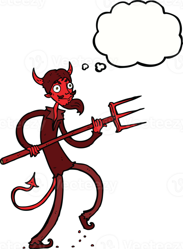 cartoon devil with pitchfork with thought bubble png